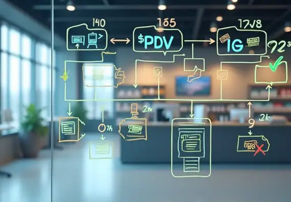 Diagrama de loja ilustrando fluxo de automação de PDV eficiente