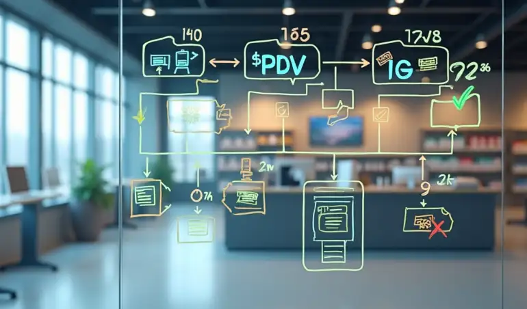 Diagrama de loja ilustrando fluxo de automação de PDV eficiente