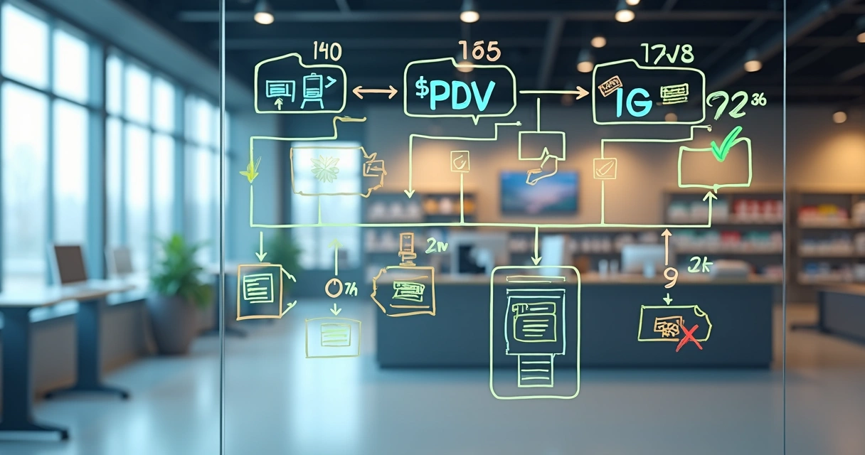 Diagrama de loja ilustrando fluxo de automação de PDV eficiente