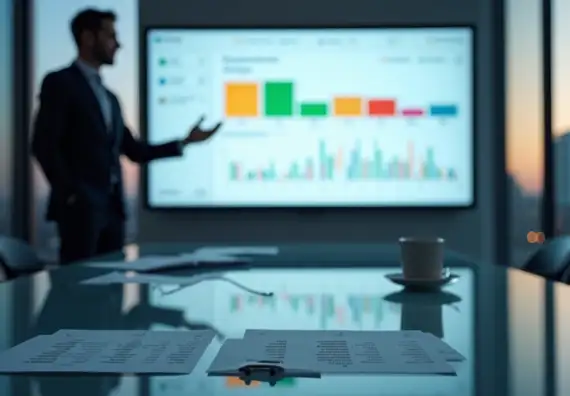 Gestor analisando painel digital com diversos boletos bancários organizados