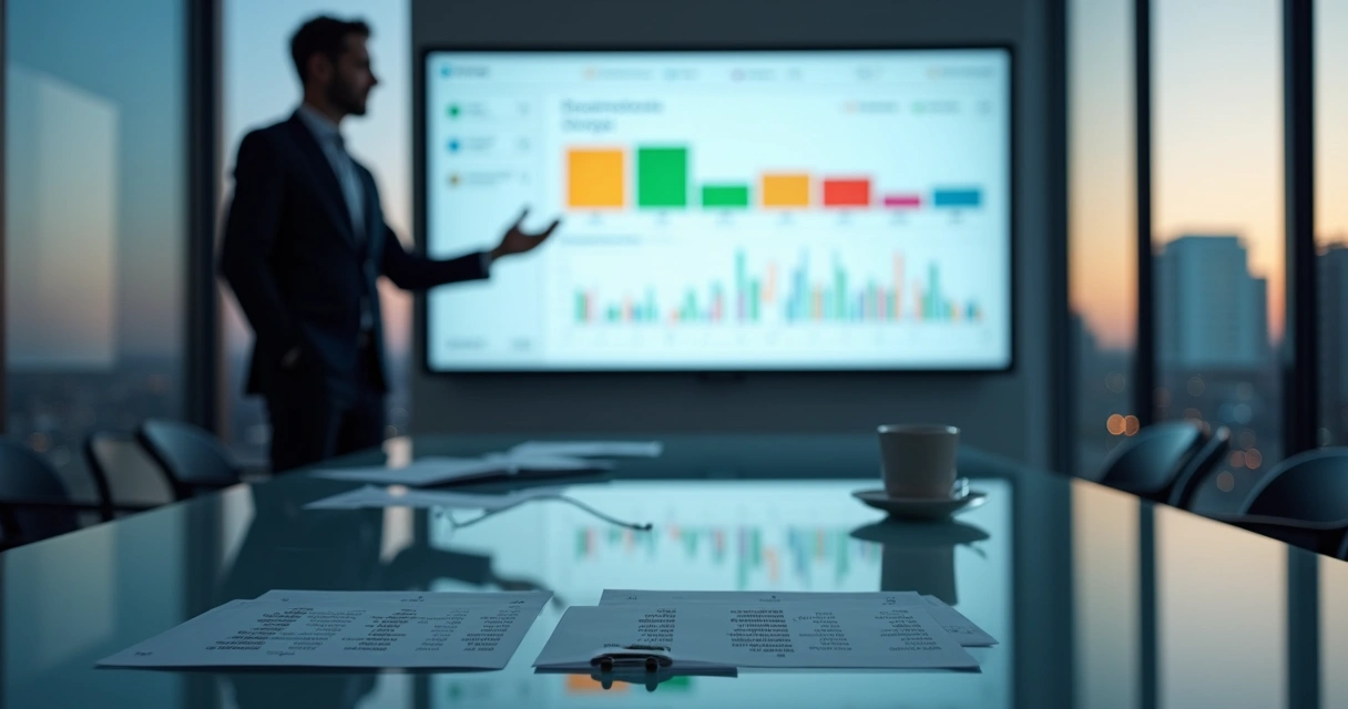 Gestor analisando painel digital com diversos boletos bancários organizados